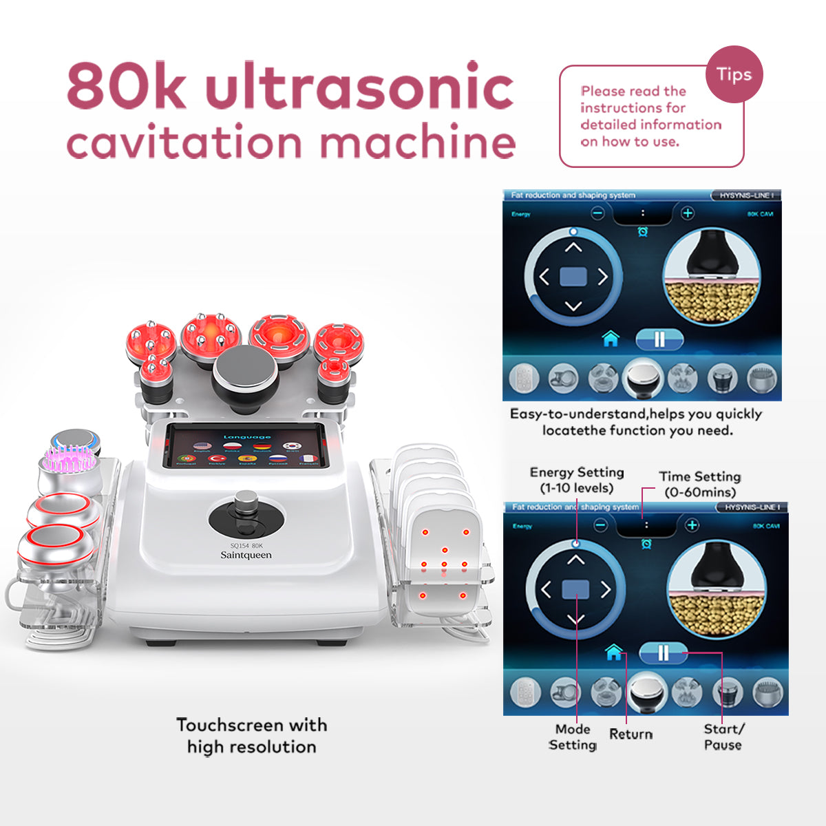 SQ154A Max — аппарат кавитации 80K и RF, 11 в 1 с лазерными панелями