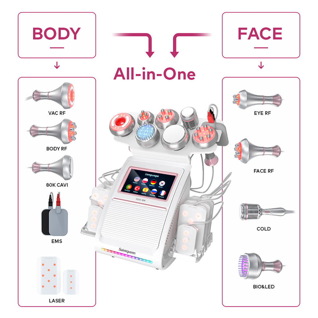 SQ92D Plus — аппарат кавитации 80K и RF, 9 в 1 с лазерными панелями