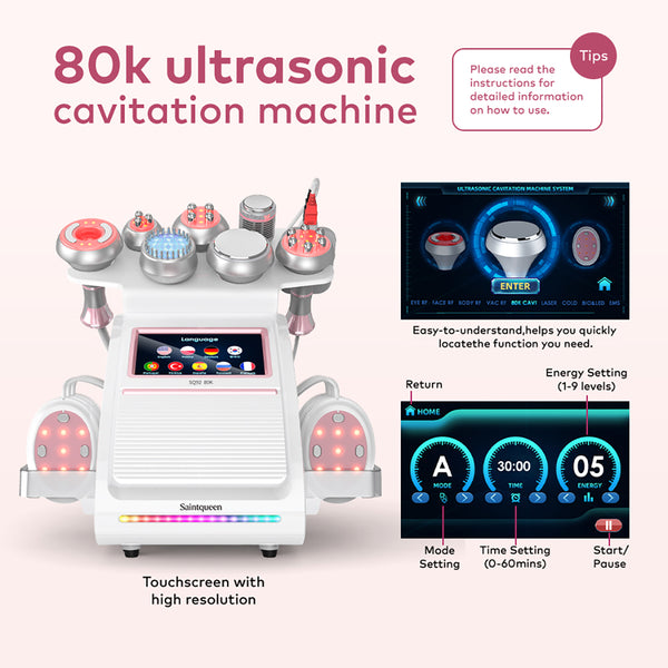 SQ92E Plus — аппарат кавитации 80K и RF, 9 в 1 с лазерными и микротоковыми панелями